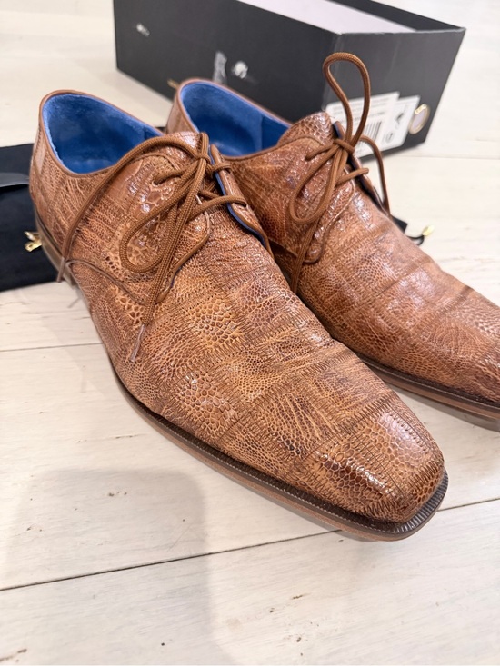 Belvedere Men\'s Tan Croc-Embossed Leather Derby Shoes main image 9